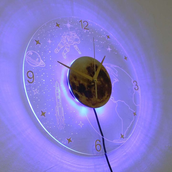 โคมไฟติดผนังข้างเตียงนาฬิกาติดผนัง-led-อวกาศนักบินอวกาศ-สไตล์-ใหม่สำหรับห้องเด็กการตกแต่งบ้านนักบินอวกาศทันสมัยเคลือบนาฬิกาแขวนผนัง