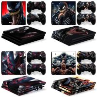 [Enjoy the small store] Marvel Venom Spider Man ไวนิลสติกเกอร์ผิวสำหรับ PS4 Slim Console และ2 Controllers Decal Cover อุปกรณ์เสริมเกม