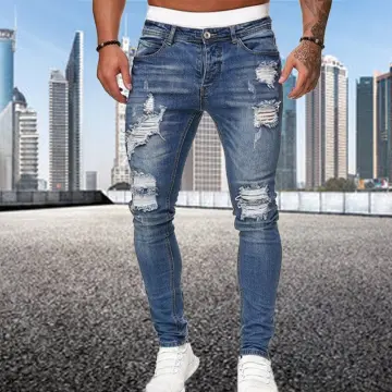 Mens Striped Patchwork Black Ripped Jeans Mens Streetwear Hip Hop Style,  Slim Fit, Distressed Frayed Skinny Denim Pants From Newfashionclothes,  $44.32