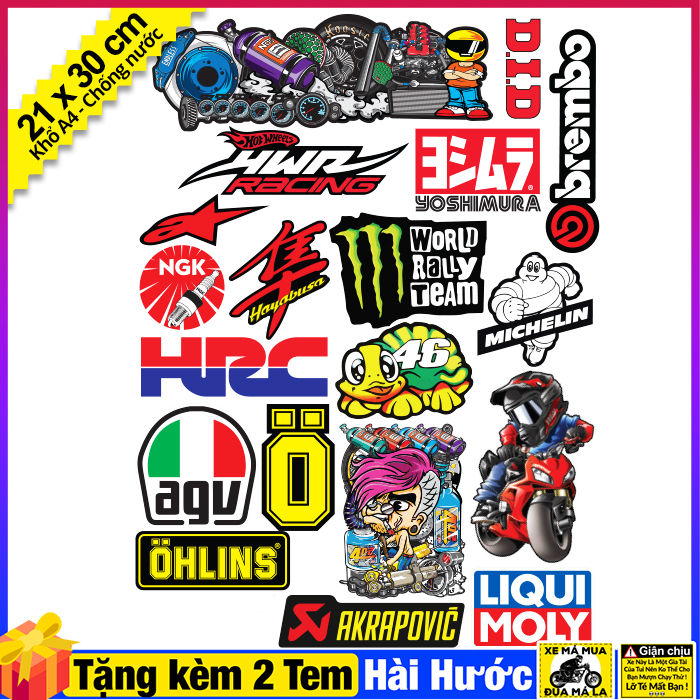 Combo 20 Tem Dán Xe Logo Ohlins Liqui Moly AGV Brembo Phụ Tùng Xe ...