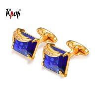 Kpop Austrian Fancy Stone Cufflinks Fashion Cloth Accesories Square Shape Gold / Silver Color Cuff Button for Men C2009