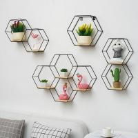 【CW】Nordic Style Blackgold Double Hexagonal Iron Stand Small Pot Wall Holder Wall Shelf Wall Decoration Storage Holder For Home