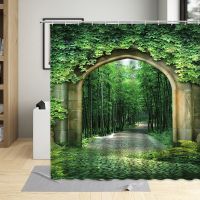 Green Plant Scenery Shower Curtain Set Forest Flower Dream Tree Flower Spring Landscape Bathroom Bathtub Screen Hanging Curtains