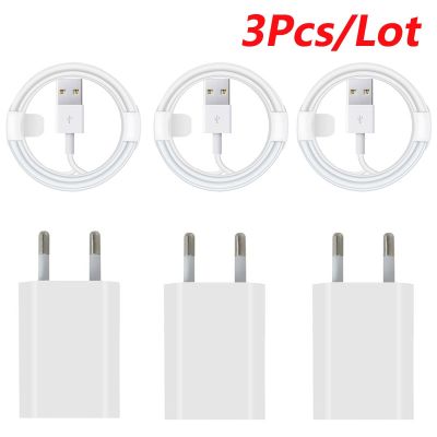 3pcs/lot EU Plug USB Charger For iPhone 13 12 11 Pro MAX USB Charging Cable For iPhone 8 7 6 5S SE 2020 Travel Charger Adapter