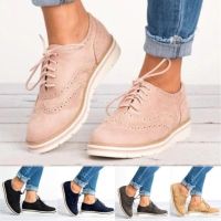 Women Flats Shoes Oxfords Cut-Outs Lace Up Platform Shoes Pu Leather Ladies Non-slip Shoes Breathable Female Footwear