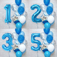 12Pcsset Blue Number Foil Latex Balloons for Kids Birthday Party Decoration 1st One Year Birthday Boy Decor Baby Shower Balloon