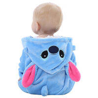 0-2Y Baby Anime Stitch Cosplay Romper Hooded Suit Newborn Flannel Soft Pajamas