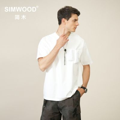 SIMWOOD เสื้อยืดสำหรับ2023ฤดูร้อน Lelaki Heayweight ผ้าฝ้าย100 310กรัมเสื้อผ้า Dada มีกระเป๋า SL220030
