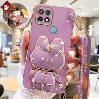 เคส A5กระจกแต่งหน้าลายกระต่าย A3S น่ารักแฟชั่น A54 A15S A15ฝาครอบหลังพร้อมสายคล้องแบบคาดตัวเคลือบซิลิโคนป้องกันการตกสำหรับ OPPO A96 A76เคสมือจับสำหรับโทรศัพท์มือถือ