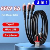 6A ชาร์จเร็วแบบ3 In 1 66W,เคเบิลไมโคร USB C Huawei สายสำหรับ iPhone Xiaomi Redmi Realme โทรศัพท์มือถืออุปกรณ์เสริม