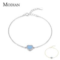 MODIAN Real 925 Sterling Silver Heart Shape Turquoise Love Adjustable Elegant Bracelet Chain for Women Wedding Fine Jewelry Gift