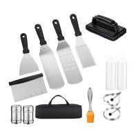 14Pcs Stainless Steel Spatula BBQ Tools Portable Outdoor BBQ Tools BBQ Combination Tools Without Tongs DIY Grill Griddle Scraper Kitchen Spatulas