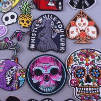 Punk Skull Biker Patch Mexican Skulls Patches For Clothing Embroidered Patches On Clothes DIY Jean Jacket Rock Patch Stripes