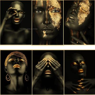 Black And Gold African Art Posters - Vintage Kraft Painting Wall Art Picture For Living Room And Bedroom - Beautiful Woman Design