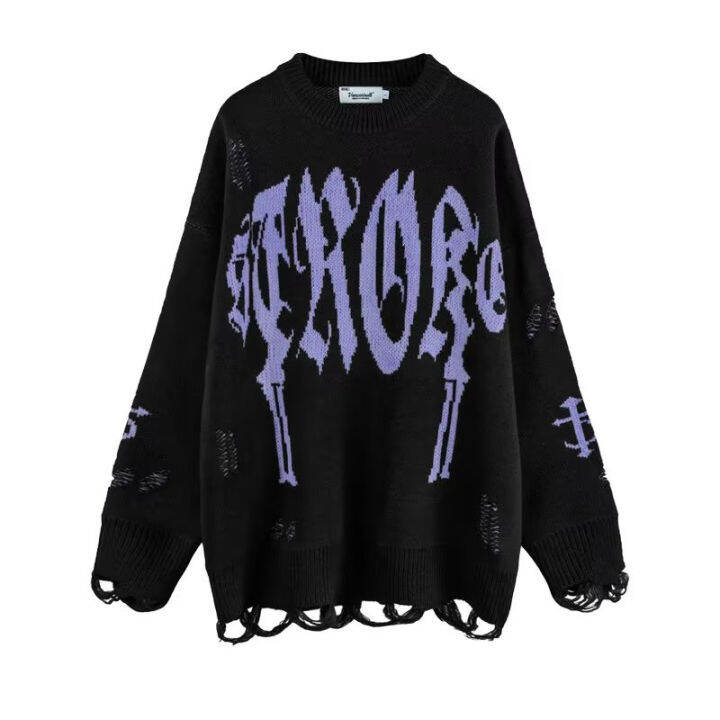 asrv-เสื้อกันหนาว-ผช-เสื้อกันหนาว-ผู้ชาย-สเวตเตอร์ชาย-sweaters-for-men-สำหรับทั้งหญิงและชายเสื้อสเวตเตอร์เสื้อสเวตเตอร์ผ้าแจ็คการ์ดตัวอักษรโบราณแขนยาวเสื้อกันหนาวทรงหลวมๆเสื้อยืดคอกลม