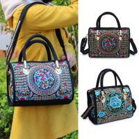 THINKTHENDO New Women Floral Embroidered Handbag Ethnic Boho Canvas Shopping Tote Zipper Bag National style Flower Print Bag