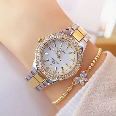 （A Decent035）FashionWomen ③Stainless Steel Gold Silver Clock ③Feminino