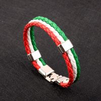 Stainless Steel Men Women Spain Germany France Italy Argentina National Flag PU Leather Bracelets Handmade Jewelry Furniture Protectors Replacement Pa