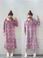 ส่งเร็ว! ??New !!!  Maxi dress แขนยาวจั้ม ผ้าไหมญี่ปุ่นพิมลาย เงานโบฮีเมี่ยน งานดีมากๆคะ ผ้าเนื้อนิ่มสุดๆ ใส่ปล่อยๆๆ เป็น oversize ใส่ตัวเดียวจบเลยค่าาา จัดด่วนค่า ห้ามพลาดนะคะ ??