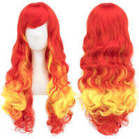 Soowee สีแดงสีเหลืองสีแดง Ombre สีผมคอสเพลย์ Wigs กับ Bangs วิกผมฮาโลวีนสำหรับผู้หญิง