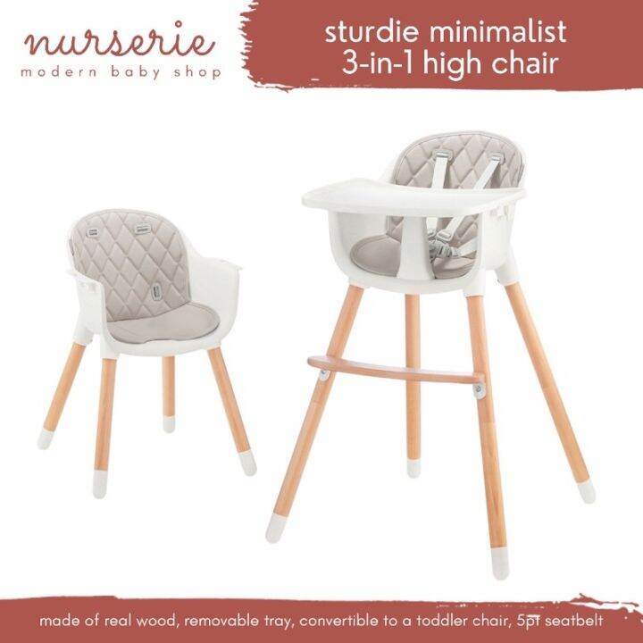Sturdie 3in1 Wooden BabySafe High Chair Scandinavian Real Wood