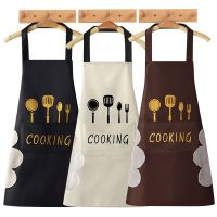 Cooking Pattern PVC Women Wipeable Kitchen Apron Enlarged Pocket Waterproof Oil-Proof Coffee Pinafore Cooking Baking  Adult Bib Aprons