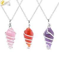 【YF】ஐ☄▤  CSJA Necklace Stone Stones Pendant Crystals Amethysts Cone Chain Jewelry G982