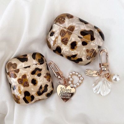 Luxury Leopard Pearl Case for Apple Airpods 1 2 3 Case Bracelet Chain Case for AirPods Pro Retro Case with Lanyard Earphone Box