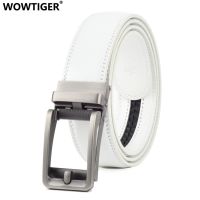 เข็มขัดสำหรับผู้ชายเข็มขัด Cowhide หนังแท้สีขาว WOWTIGER สำหรับผู้ชายมียี่ห้อของผู้ชายที่มีคุณภาพสูง Cinturones เข็มขัดหรูหราอัตโนมัติ Hombre