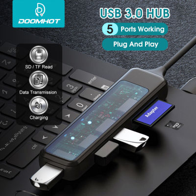 USB ฮับ DoomHot 3.0ฮับตัวแยกหนึ่งลากห้าแท่นวางมือถือที่ชาร์จความเร็วสูง1 USB 3.0 2 USB 2.0พอร์ตเครื่องอ่านบัตร TF USB หลากหลาย USB ตัวแยกพอร์ตฮับต่อพ่วงถ่ายโอนข้อมูลอย่างรวดเร็วสำหรับแล็ปท็อป