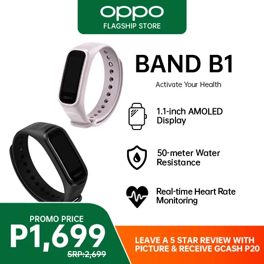 [NEW] OPPO Band B1 | 1.1-inch AMOLED Screen | Continuous SpO2 Monitoring | Real-Time Heart Rate Monitoring | 12 Workout Modes | 50-Meter Water Resistance | Notification Sync