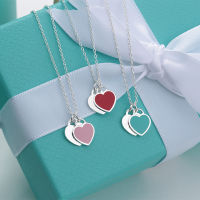 925 sterling silver heart-shaped necklace ladies love enamel double heart pendant clavicle chain fashion brand luxury jewelry