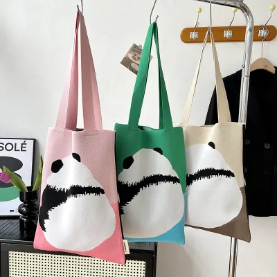 Large Capacity Versatile Tote Bag Vest Bag Shoulder Bag Knitting Panda Handbag