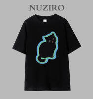 NUZIRO(พร้อมส่ง)เสื้อยืดแขนสั้น แมวสีฟ้าเรืองแสง ผ้านิ่ม เด้ง ใส่สบาย สไตล์เกาหลี #A2885