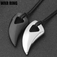 WXR RING ใหม่สไตล์สีดำแหลมแตรผู้ชายพังก์สร้อยคอหนัง