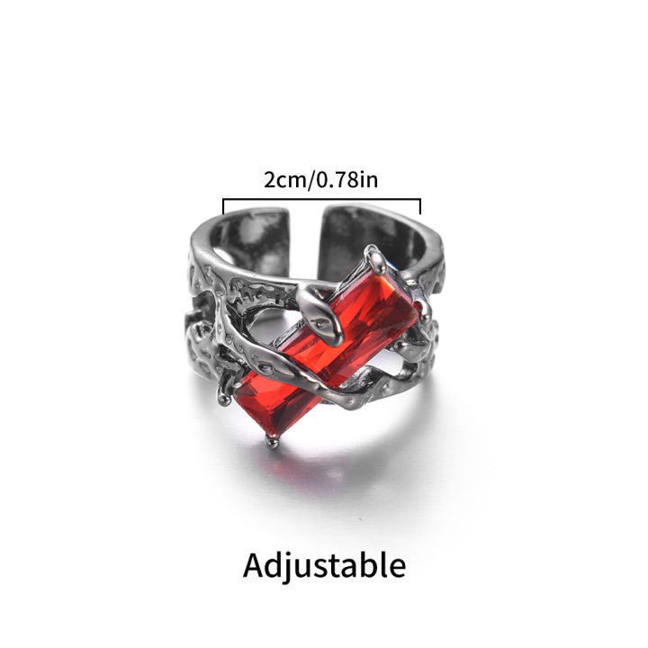 แหวนอัญมณีสีแดงหนามใหม่สำหรับผู้ชายผู้หญิงใช้ได้ทั้งชายและหญิง-y2k-สไตล์วินเทจสีแดงแหวนเพทายยุโรปและอเมริกา