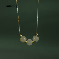 Kuhong สร้อยคอลูกปัดโลหะไทเทเนียมดีไซน์แฟชั่นเกาหลีสีทอง18K พร้อมสร้อยคอความรัก