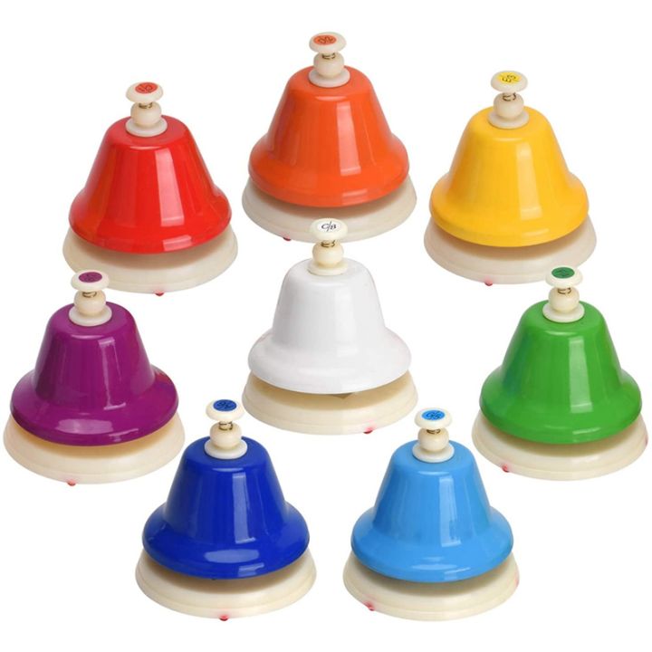 Desk Bells, 8 Notes Diatonic Metal Hand Bells, Rainbow Music Bells