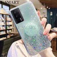 เคสโทรศัพท์เสี่ยวหมี่โทรศัพท์ฝาหลัง Xiaomi POCO F5 แวววาวดวงจันทร์เลื่อมซิลิโคนใสขาตั้งพับได้เบาป้องกันการตกสำหรับ Xiaomi POCO F5 Pro เคสโทรศัพท์