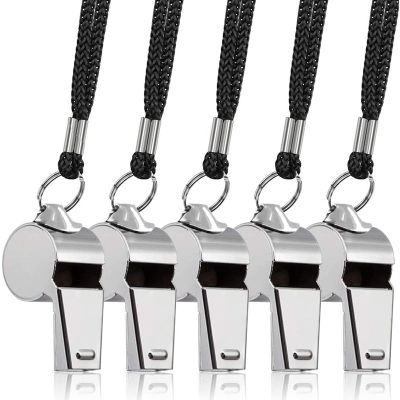 5 Packs Stainless Steel Whistle Loud Metal Whistles with Lanyard Professional Referees Whistle Coaches Lifeguards Survival Sport Survival kits