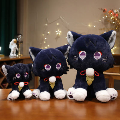 เกม Genshin ผลกระทบของเล่นตุ๊กตา Scaramouche แมว Plushie ตุ๊กตารุ่นเก็บสีม่วงแมวนุ่มยัดไส้สัตว์เด็กของขวัญวันเกิด