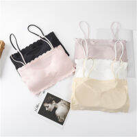 ผู้หญิง Tube Top สลิงเซ็กซี่ Top Breathable Chest Pad สวมใส่ชุดชั้นในที่ไม่มีสายหนังเสื้อ Lotus Leaf Seamless Ice Silk