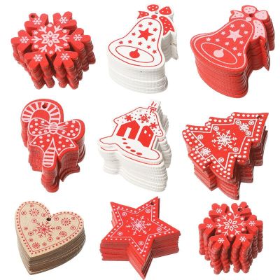 18PCS/Lot DIY White&amp;Red Christmas Wooden Pendants Noel Ornaments For Kids Christmas Gifts Xmas Tree Ornaments Decorations Cooking Utensils