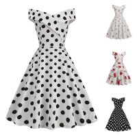 ปิดไหล่ V คอ VINTAGE 50S Elegant R Dot 2023ชุดฤดูร้อนของผู้หญิงเซ็กซี่ rockabilly PARTY Dress MIDI vestidos