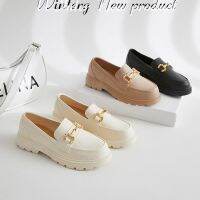 British style small gold button round head summer thick sole slip on Slip-on shoe fashionable womens shoes