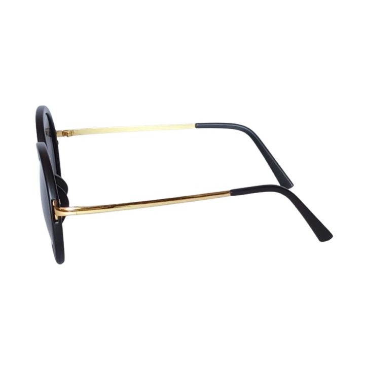 cheappyshop-แว่นตากันแดด-แฟชั่น-กรอบสีดำ-ขาสีทอง-เลนส์สีเทา-รุ่น-round-chap