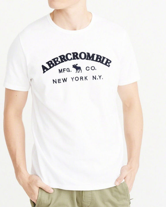 abercrombie-fitch-เสื้อยืดผ้าฝ้ายพิมพ์โลโก้ของผู้ชายแขนสั้นแบบหลวม