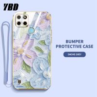 YBDเคสโทรศัพท์ดีไซน์ใหม่สำหรับ OPPO Realme C21Y C25Y Realme C20 C20A C11 2021 ชุบเคสเคสแถมฟรีสายคล้องลายดอกไม้น้ำมันเคส