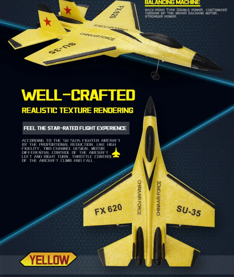 Avião De Controle Remoto The Minator Su 35 Planador Amarelo em