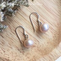 (S925) ต่างหูมุกแท้ มุกน้ำจืด Real pearl Sterling silver earrings มุกม่วงโอรสระย้า 12mm